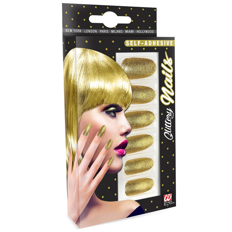 Set von 12 selbstklebenden Fingernägeln | Gold Glitzer