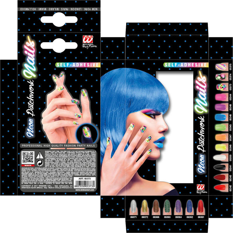 Set von 12 selbstklebenden Fingernägeln | Neon Multicolor