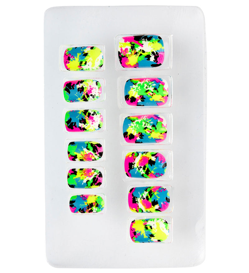 Set von 12 selbstklebenden Fingernägeln | Neon Multicolor
