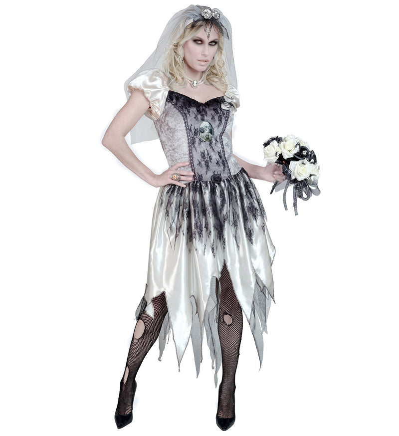 Geisterbraut Kostüm für Damen | Grau Schwarz - Kleid und Schleier