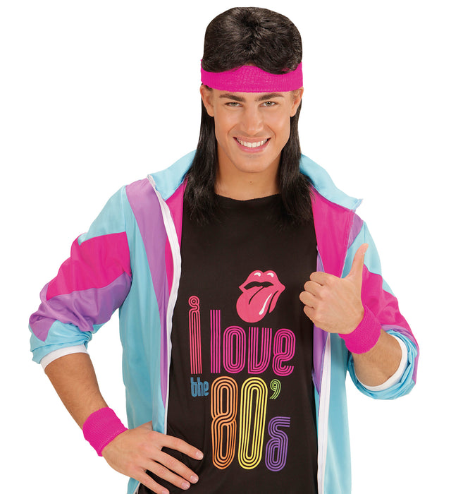 Schweißbänder Set 3-tlg. | Neon Pink - 80er Jahre Disco Kostüm