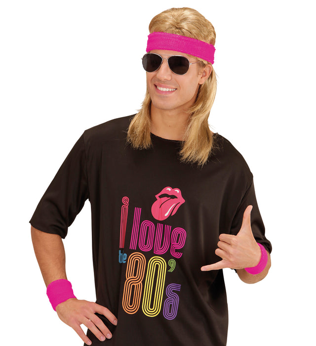 Schweißbänder Set 3-tlg. | Neon Pink - 80er Jahre Disco Kostüm