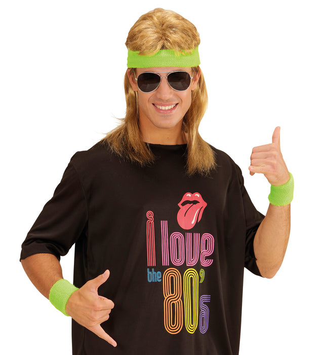 Schweißbänder Set 3-tlg. | Neon Grün - 80er Jahre Disco Kostüm