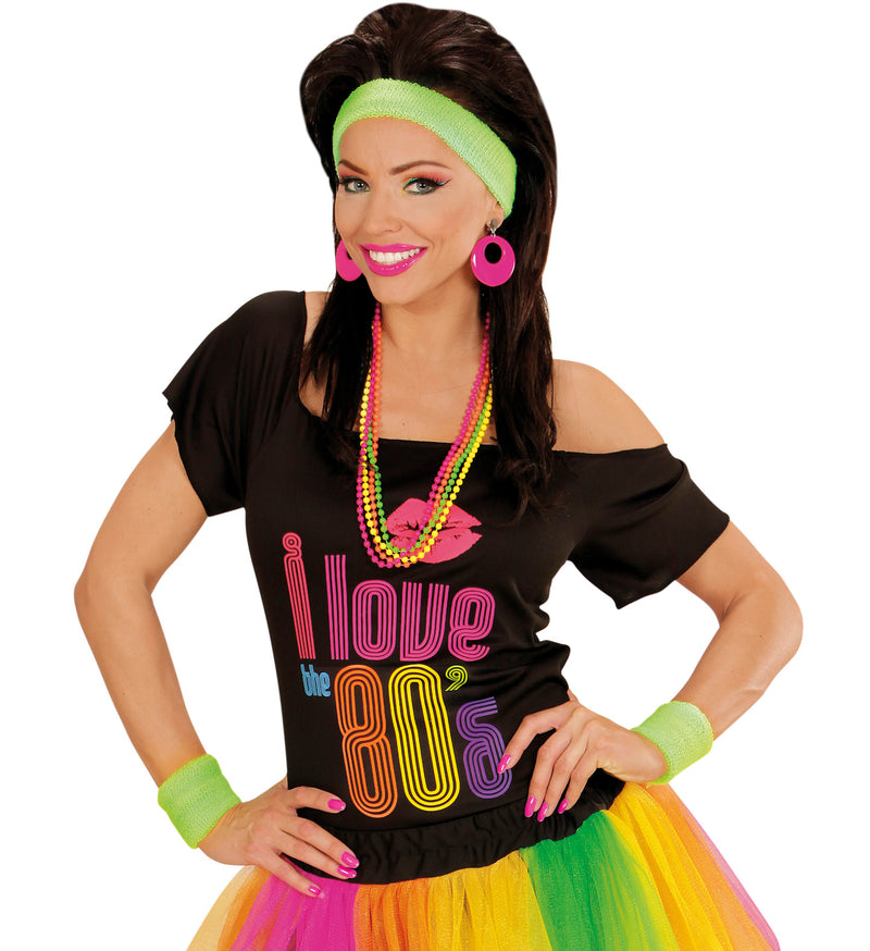 Schweißbänder Set 3-tlg. | Neon Grün - 80er Jahre Disco Kostüm