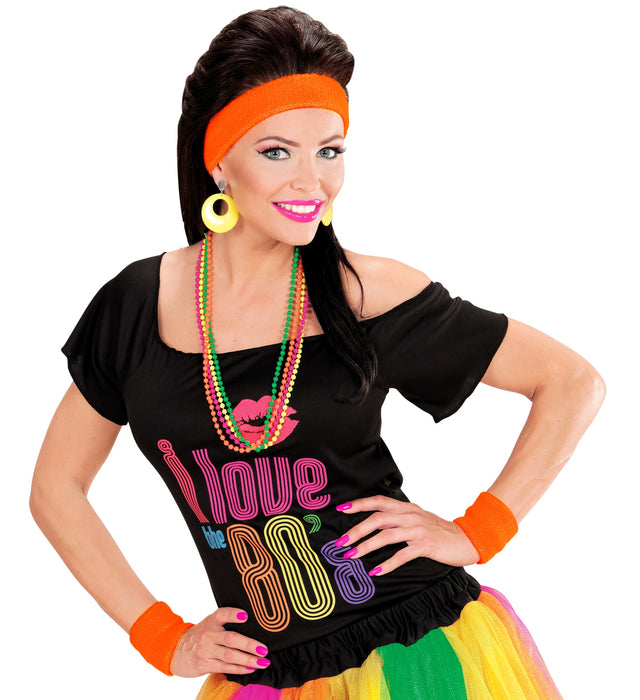 Schweißbänder Set 3-tlg. | Neon Orange - 80er Jahre Disco Kostüm