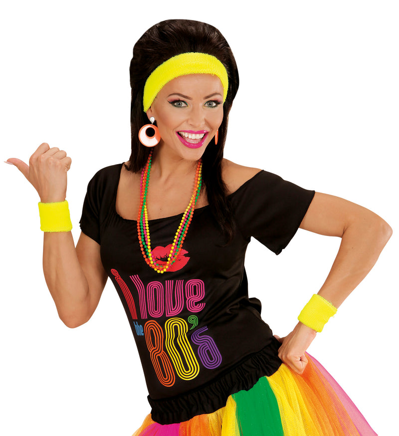 Schweißbänder Set 3-tlg. | Neon Gelb - 80er Jahre Disco Kostüm