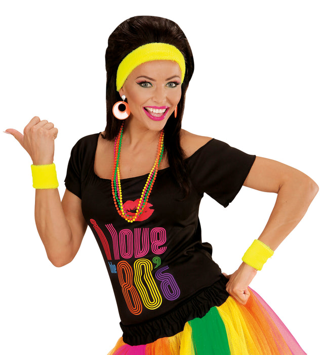 Schweißbänder Set 3-tlg. | Neon Gelb - 80er Jahre Disco Kostüm