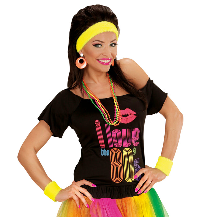 Schweißbänder Set 3-tlg. | Neon Gelb - 80er Jahre Disco Kostüm