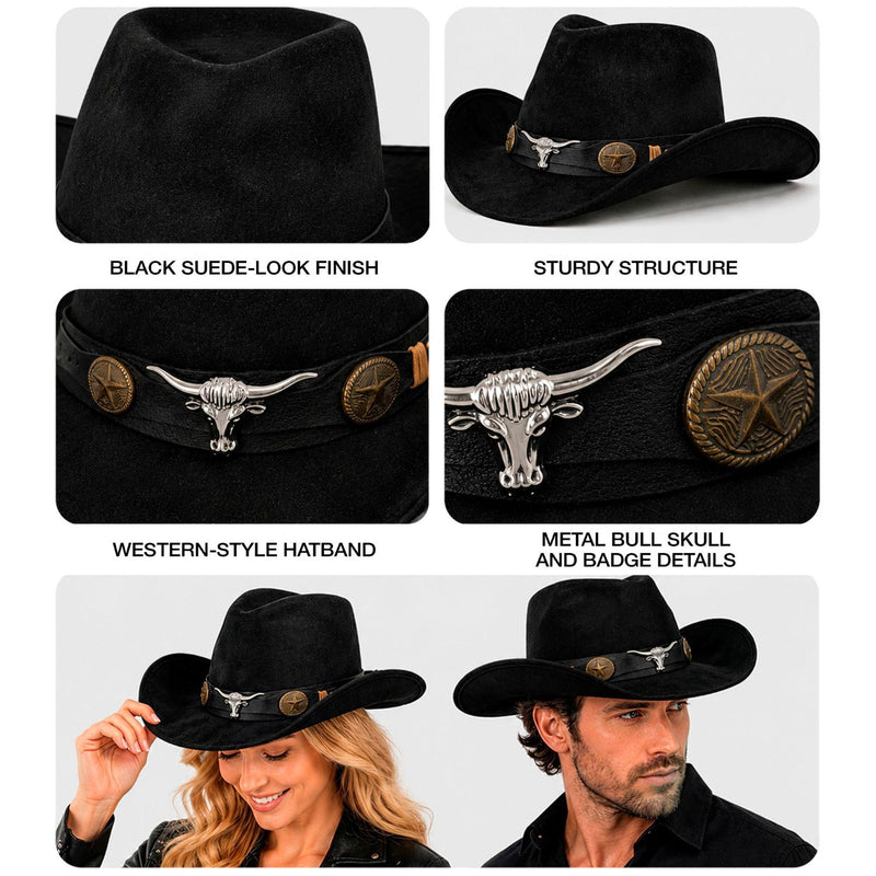 Cowboyhut Dallas Wildlederoptik | Schwarz