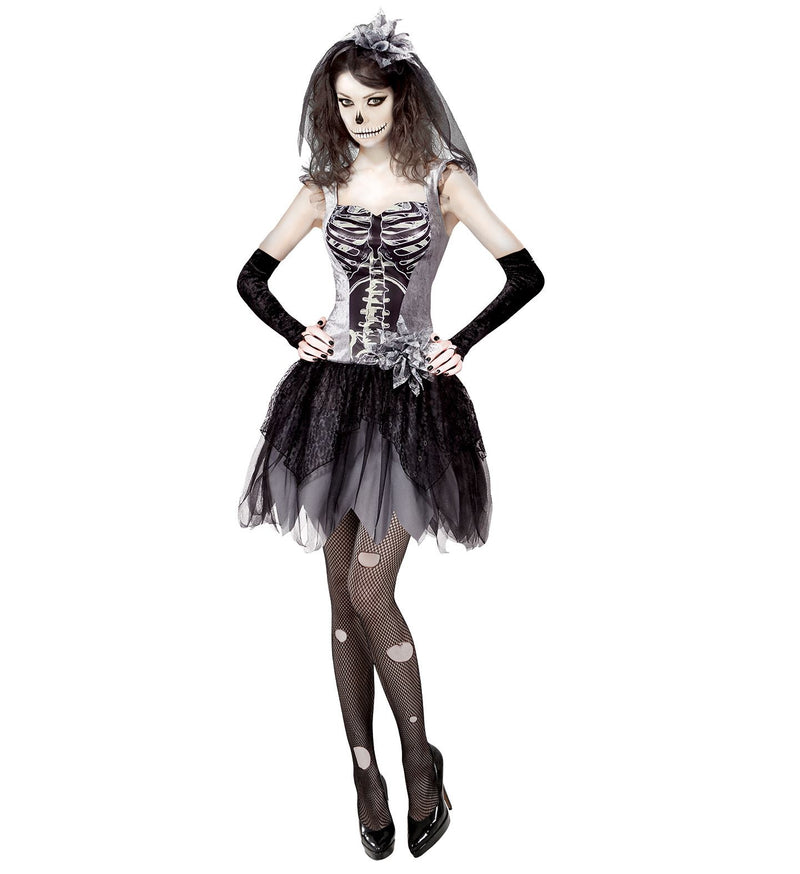 Skelett Geisterbraut Halloween Kostüm für Damen | Schwarz Weiß
