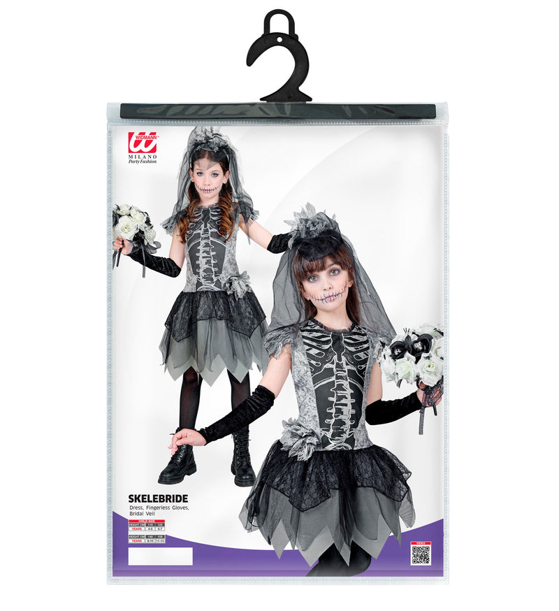 Geisterbraut Kinderkostüm - Skelett Kleid mit Schleier | Grau