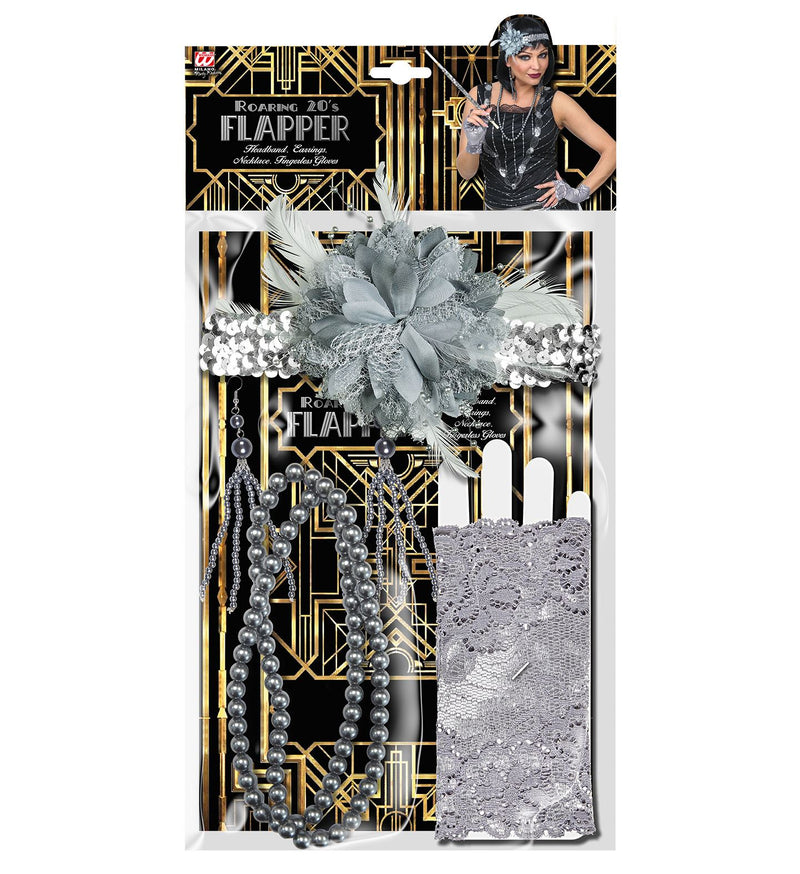 20er Jahre Charleston Set "Flapper" für Damen 6-tlg. | Silber