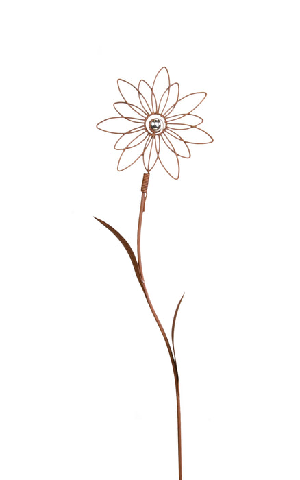 Riffelmacher Blumenstecker mit Silber-Kugel | 90?cm hoch | Metall rostfarben | Gartendeko Pflanzstecker modern elegant | 08014