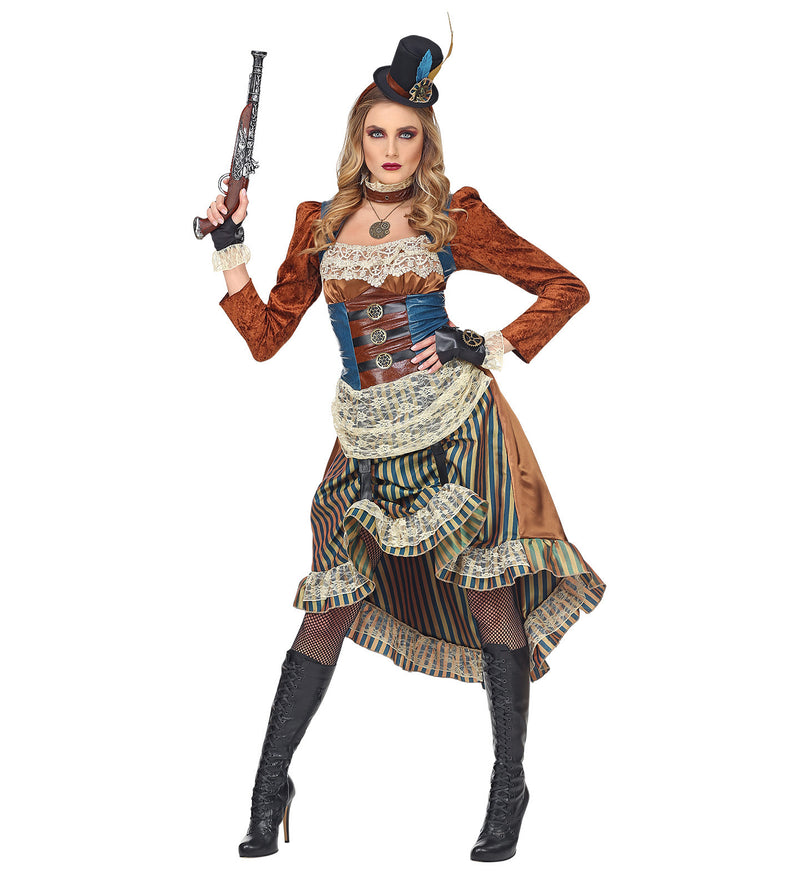 Steampunk Lady Kostüm "Genevieve" für Damen | Braun Blau