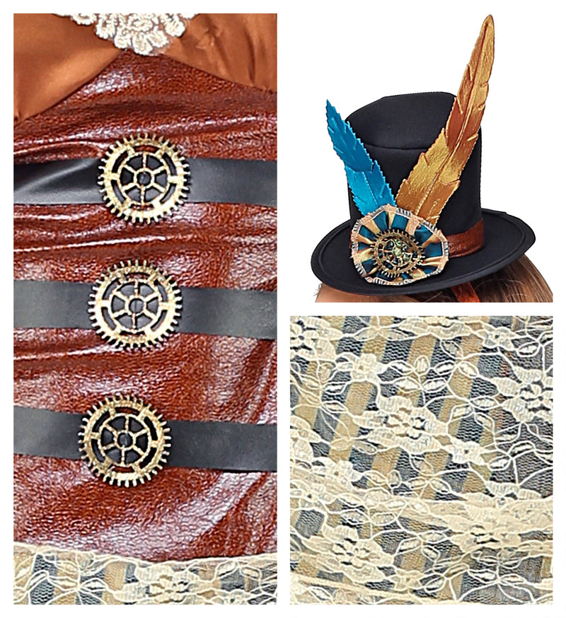 Steampunk Lady Kostüm "Genevieve" für Damen | Braun Blau