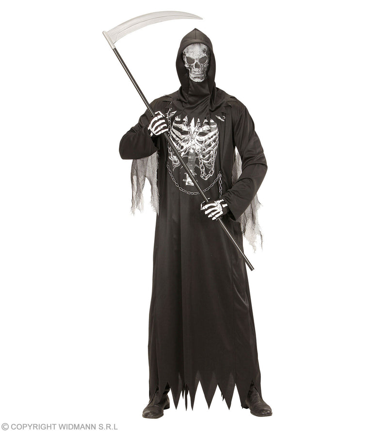 Sensenmann Kostüm "Grim Reaper" mit Skelett Druck für Herren | Schwarz
