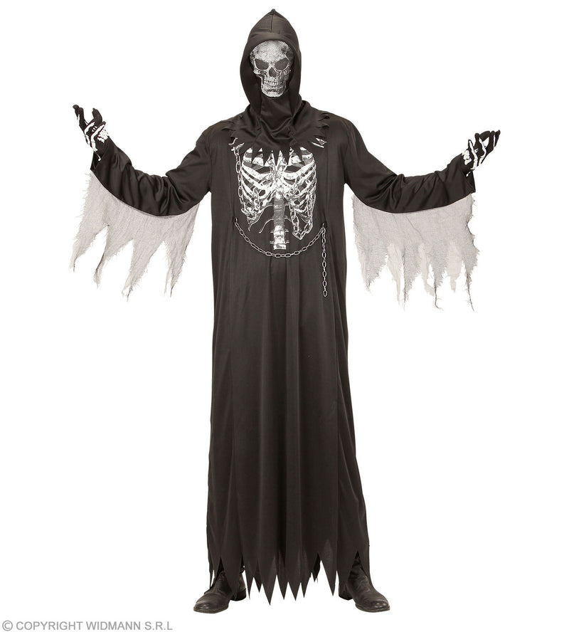 Sensenmann Kostüm "Grim Reaper" mit Skelett Druck für Herren | Schwarz
