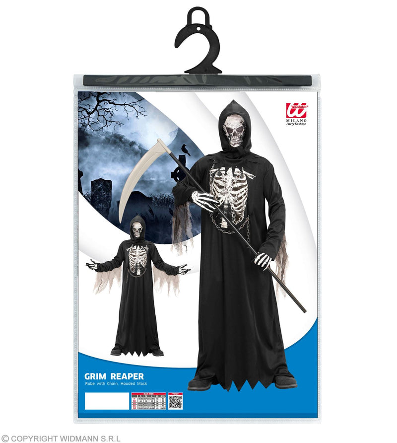 Sensenmann Kostüm "Grim Reaper" mit Skelett Druck für Herren | Schwarz