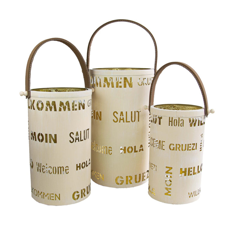 Laternen 3er Set Willkommen / Welcome | Metall | Bis 20×36 cm | 08735
