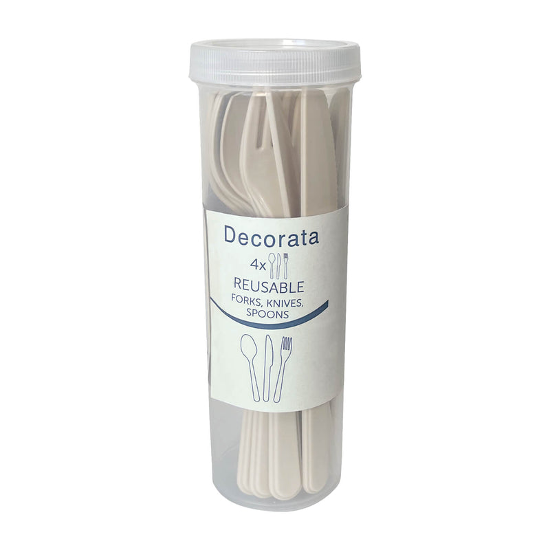 Mehrweg Besteck Löffel, Gabel u. Messer | je 4 Stück Beige