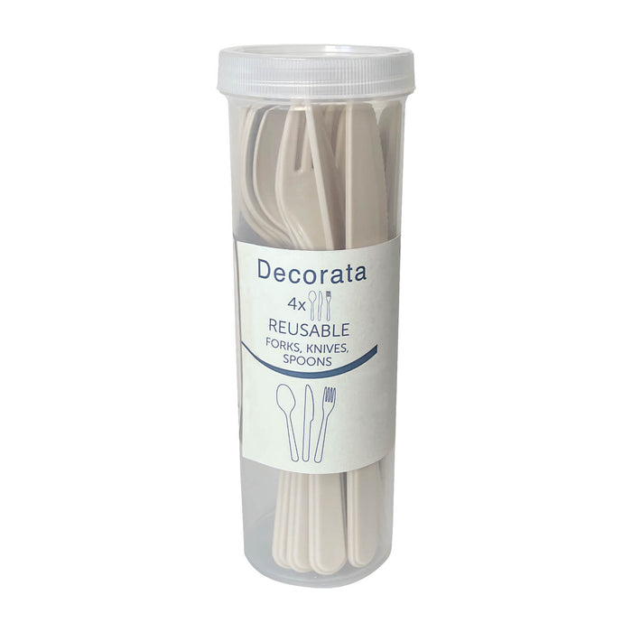 Mehrweg Besteck Löffel, Gabel u. Messer | je 4 Stück Beige