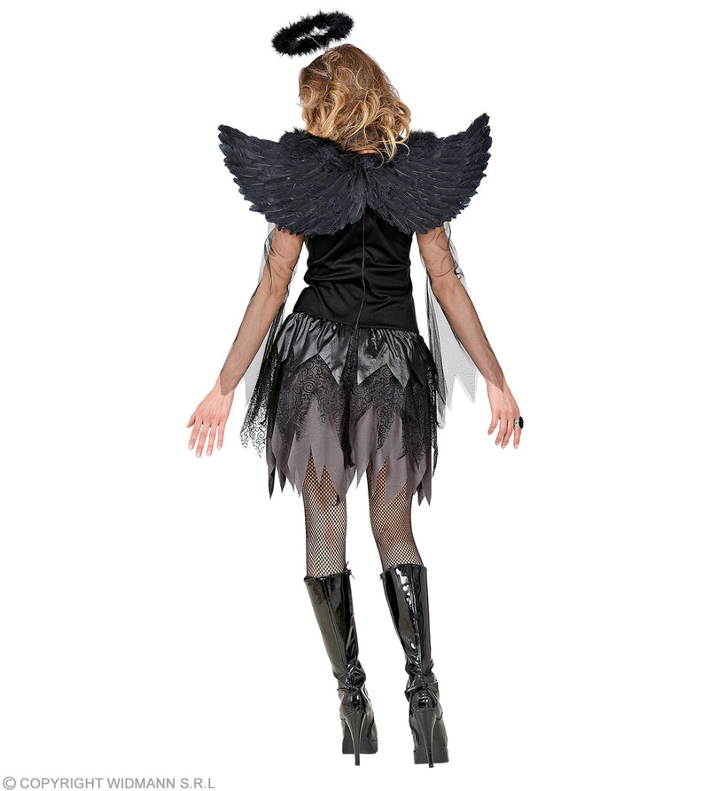 Schwarzer Engel Kostüm für Damen | Kleid Flügel Heiligenschein