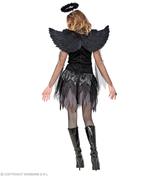Schwarzer Engel Kostüm für Damen | Kleid Flügel Heiligenschein