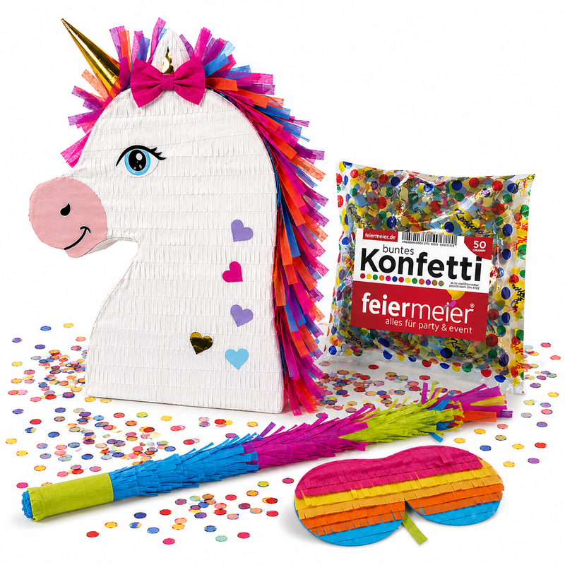 Pinata-Set | 4-tlg. mit Augenmaske, Schlagstock und Konfetti