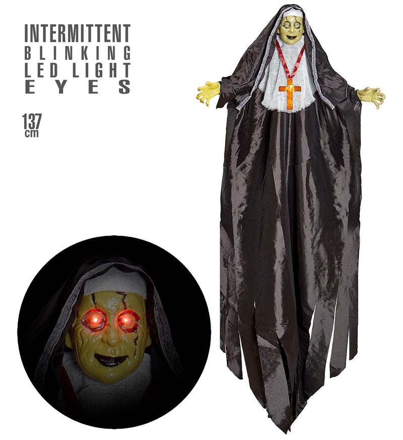 Hängefigur "Zombie Nonne" LED Augen 137 cm | Halloween Dekoration