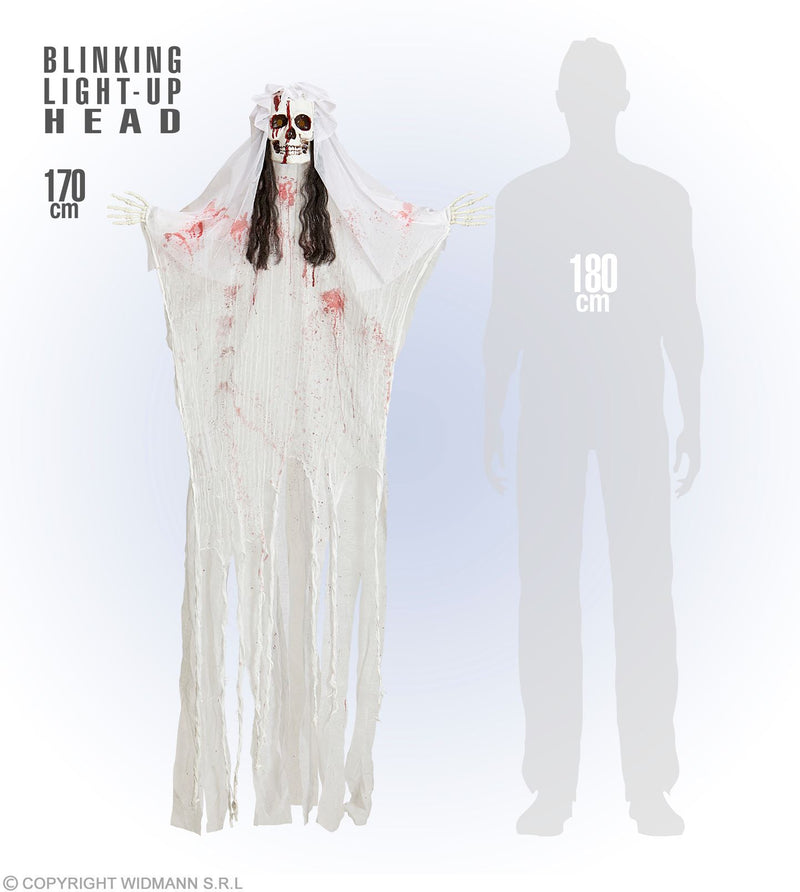 Hängefigur "Blutige Skelett Braut" Leuchtender Kopf 170 cm | Halloween Dekoration