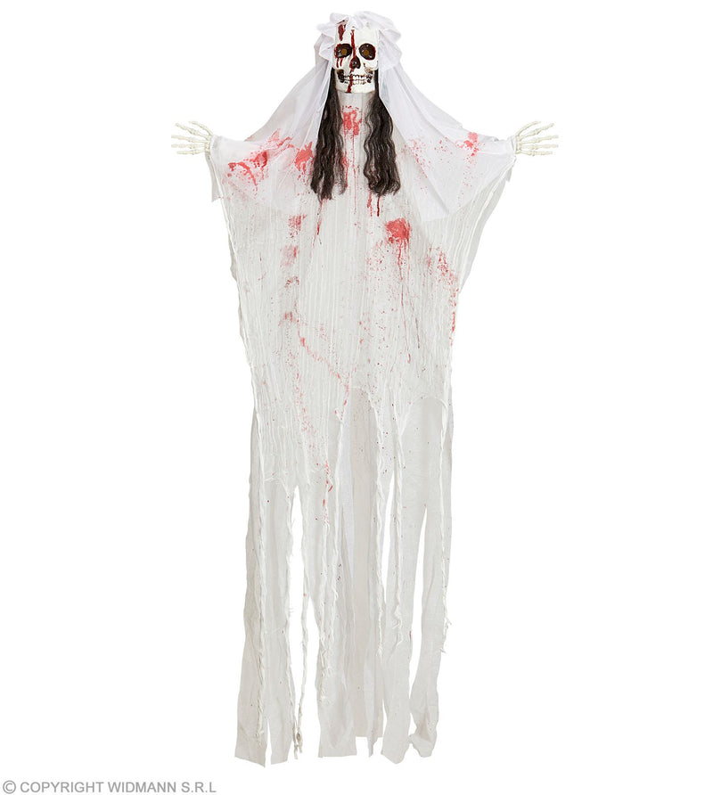 Hängefigur "Blutige Skelett Braut" Leuchtender Kopf 170 cm | Halloween Dekoration