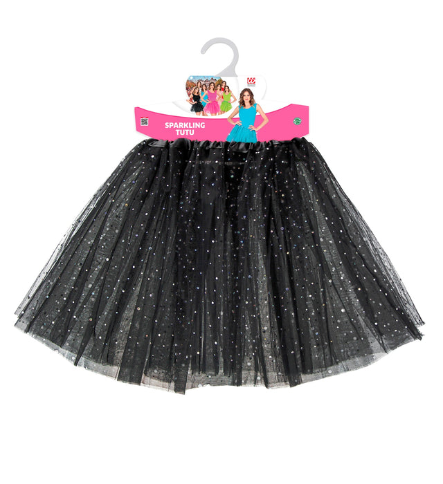 Glitzer Petticoat Tütü für Damen 40 cm  - 10334 | Schwarz