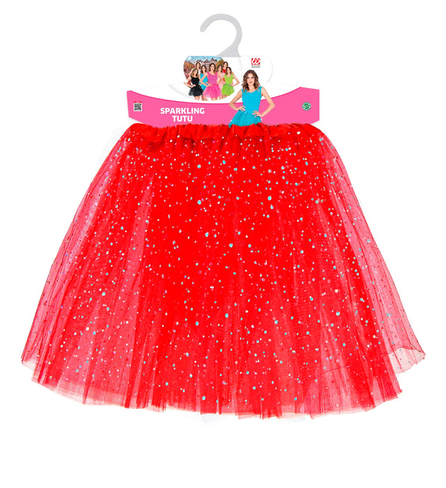 Glitzer Petticoat Tütü für Damen 40 cm - 10335 | Rot