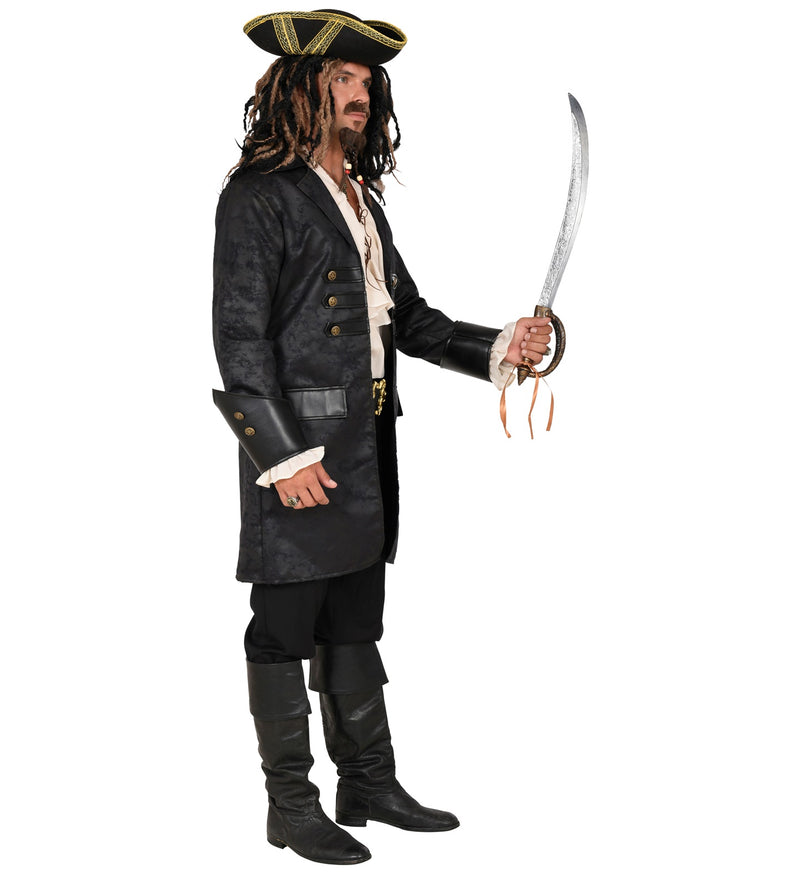 Historischer Mantel "Lederoptik" für Herren | Schwarz