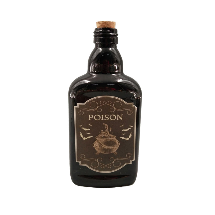 Deko Giftflasche "POISON" 19 cm | Schwarz mit Hexenkessel