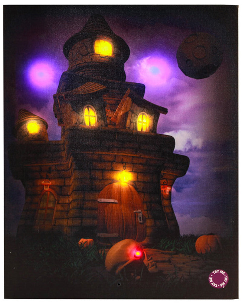 Halloween Dekoration Wandbild mit Sound und Licht | Gruseliges Haus 40x30cm