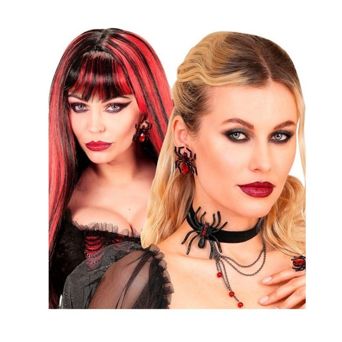 Spinnen Ohrringe mit Edelstein & Strass | Schwarz/Rot