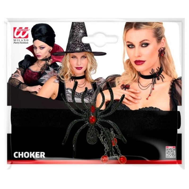 Halsband Spinne mit Strass | Schwarz Rot