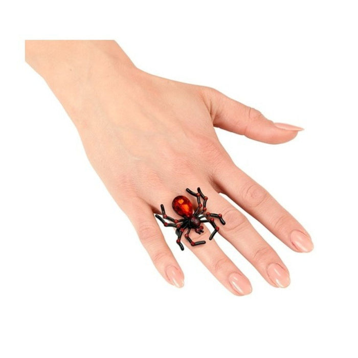 Spinnenring mit Edelstein & Strass | Schwarz/Rot