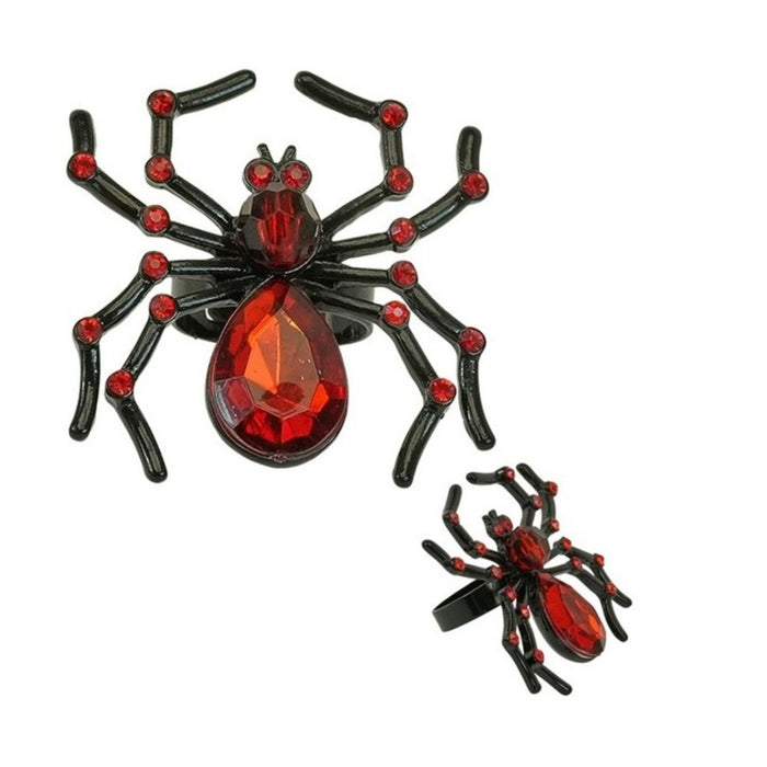 Spinnenring mit Edelstein & Strass | Schwarz/Rot