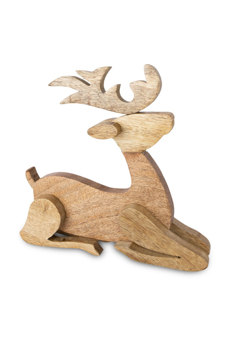 Riffelmacher Dekofigur Hirsch kniend | Holz Braun Natur | 24×23 cm | Weihnachtsdeko liegend | Winterliche Tierfigur | 10837