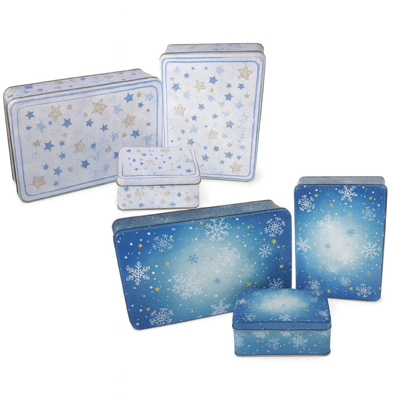 Gebäckdosen 3er Set | Blau mit Sternen & Schneeflocken