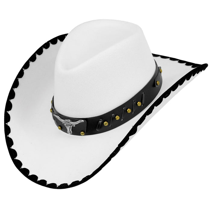 Cowboyhut mit Langhorn aus Filz | Weiß - Wilder Westen