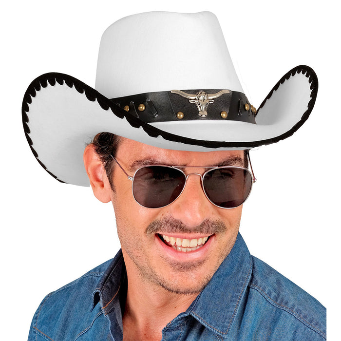 Cowboyhut mit Langhorn aus Filz | Weiß - Wilder Westen