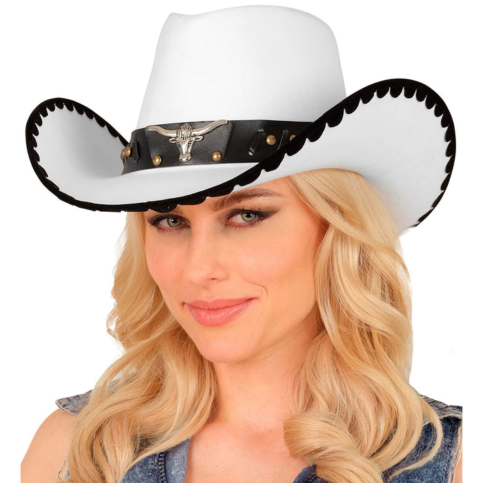Cowboyhut mit Langhorn aus Filz | Weiß - Wilder Westen