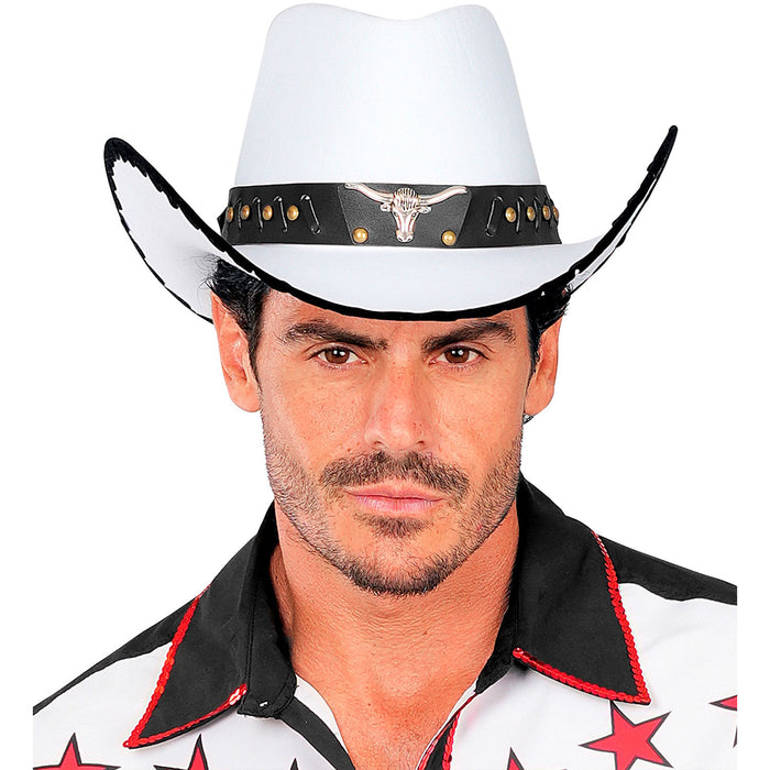 Cowboyhut mit Langhorn aus Filz | Weiß - Wilder Westen