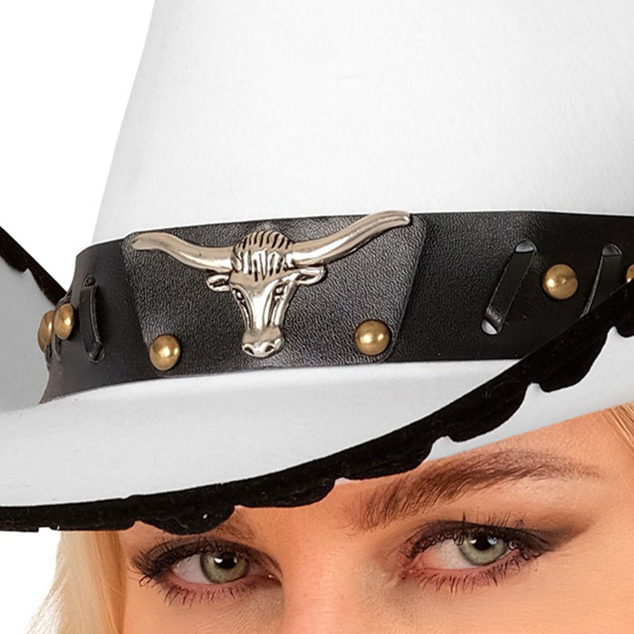Cowboyhut mit Langhorn aus Filz | Weiß - Wilder Westen