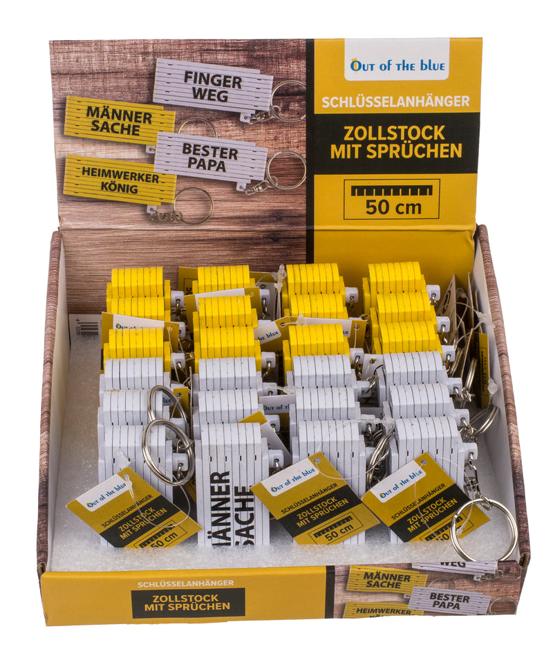 Metall Schlüsselanhänger Zollstock mit Sprüchen 2-farbig | 4-fach sortiert