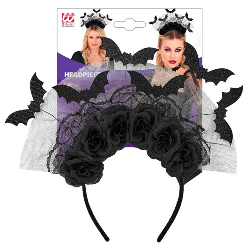 Halloween "Haarreif mit Fledermäusen & Rosen" | Schwarz