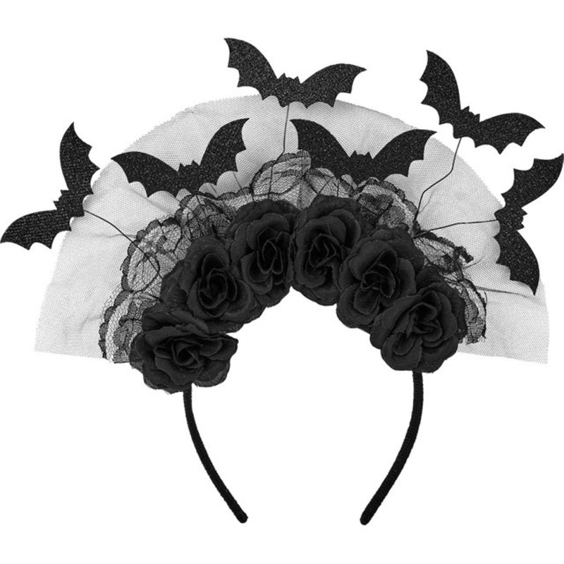 Halloween "Haarreif mit Fledermäusen & Rosen" | Schwarz